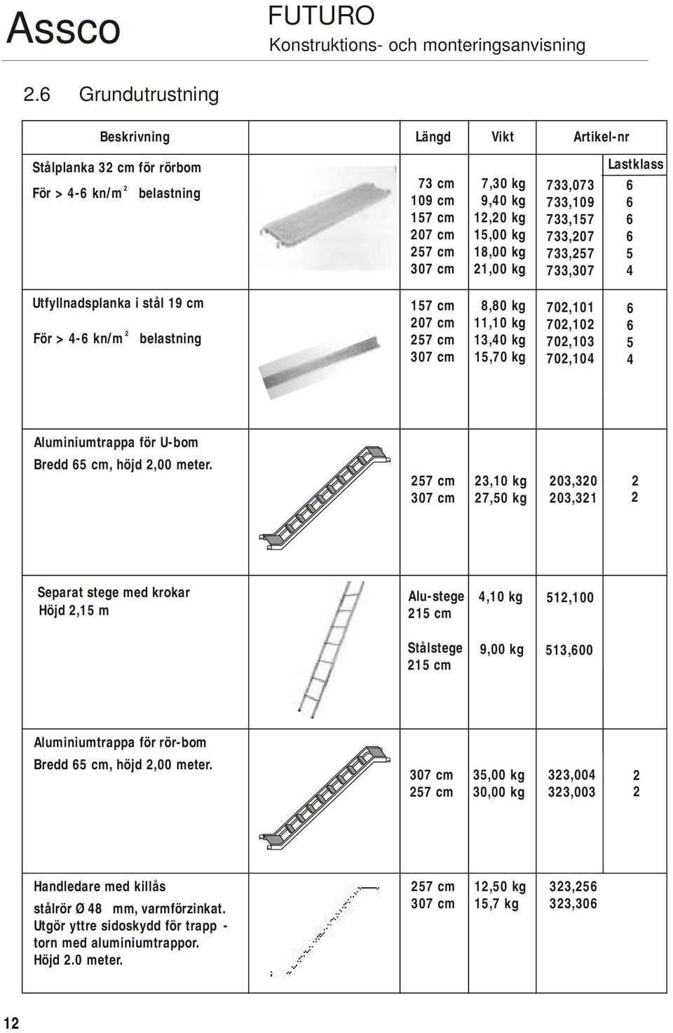 4 Aluminiumtrappa för U-bom Bredd 5 cm, höjd 2,00 meter.