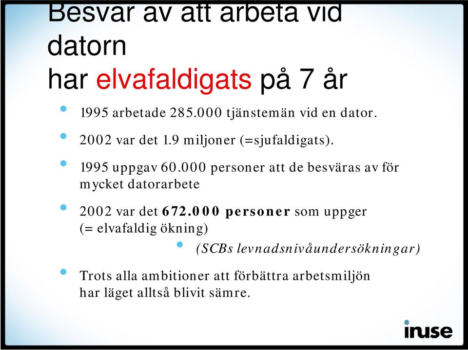 000 personer att de besväras av för mycket datorarbete 2002 var det 672.