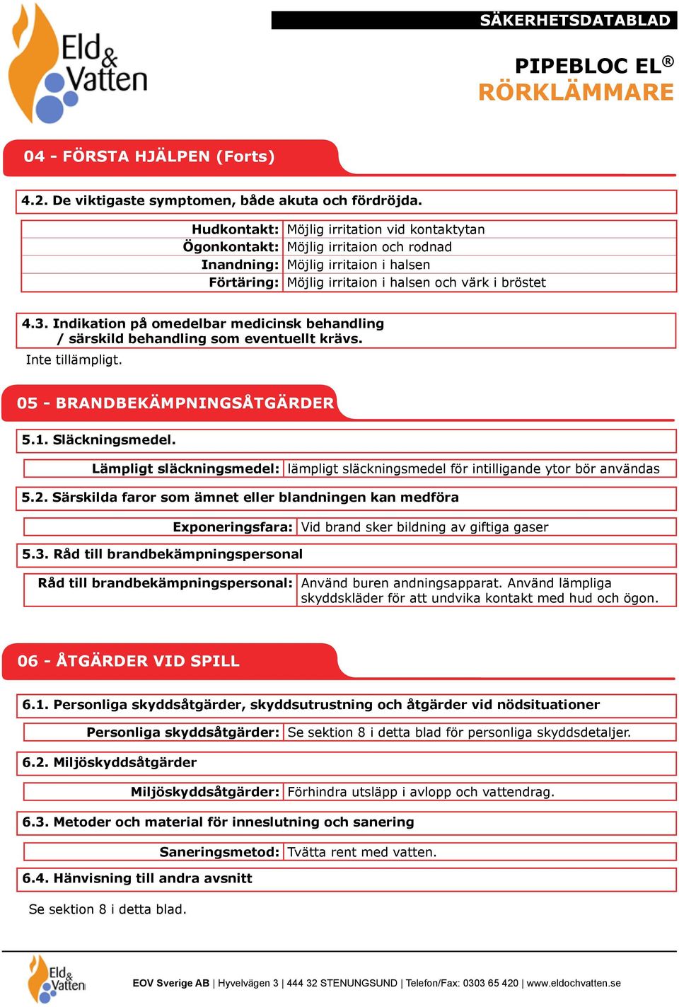 Indikation på omedelbar medicinsk behandling / särskild behandling som eventuellt krävs. Inte tillämpligt. 05 - BRANDBEKÄMPNINGSÅTGÄRDER 5.1. Släckningsmedel.