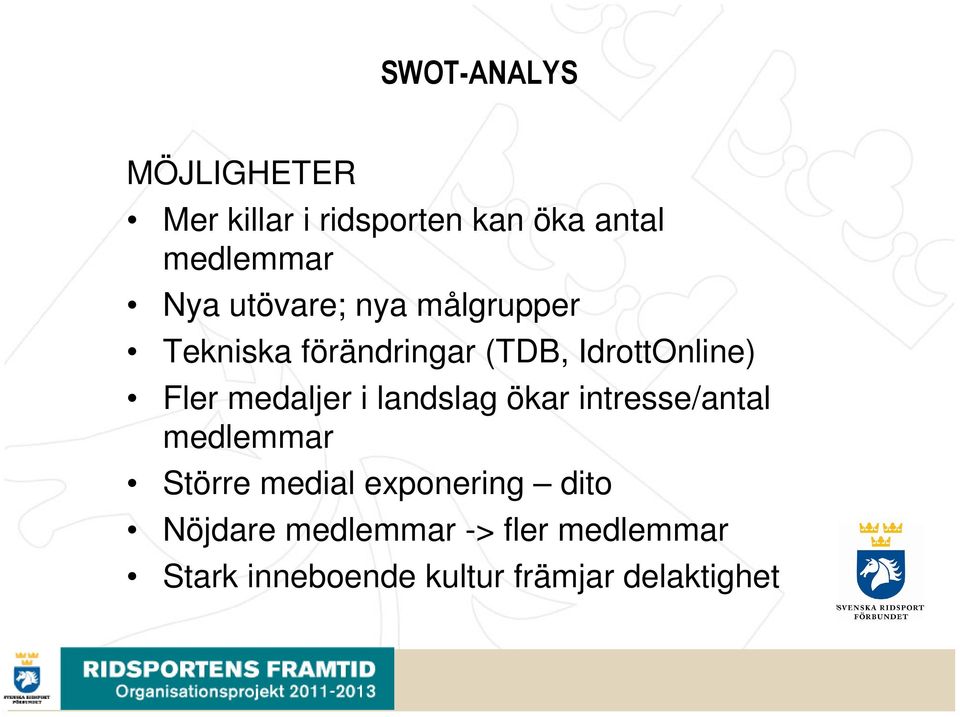 medaljer i landslag ökar intresse/antal medlemmar Större medial exponering