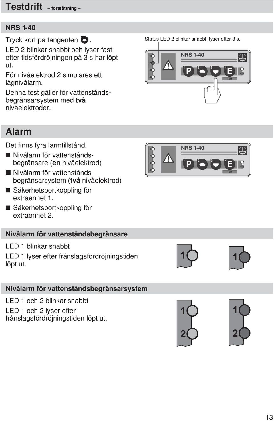 Nivålarm för vattenståndsbegränsare (en nivåelektrod) Nivålarm för vattenståndsbegränsarsystem (två nivåelektrod) Säkerhetsbortkoppling för extraenhet 1. Säkerhetsbortkoppling för extraenhet 2.