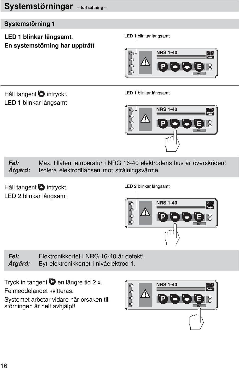 Isolera elektrodflänsen mot strålningsvärme. Håll tangent intryckt.