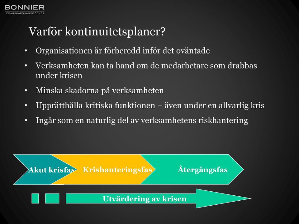 som drabbas under krisen Minska skadorna på verksamheten Upprätthålla kritiska funktionen