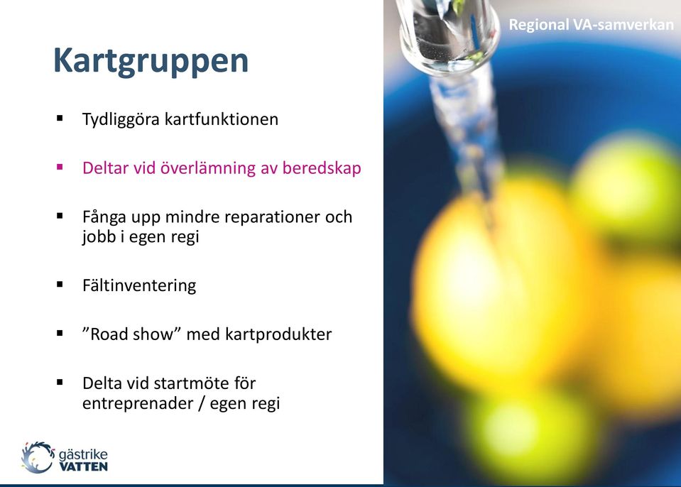 reparationer och jobb i egen regi Fältinventering Road show