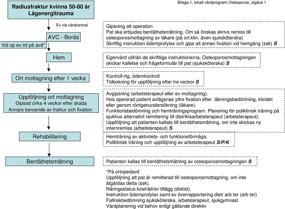 även sjuksköterska) Skriftlig instruktion ödemprofylax och gips alt annan fixation vid hemgång (ssk) S Egenvård utifrån de skriftliga instruktionerna.