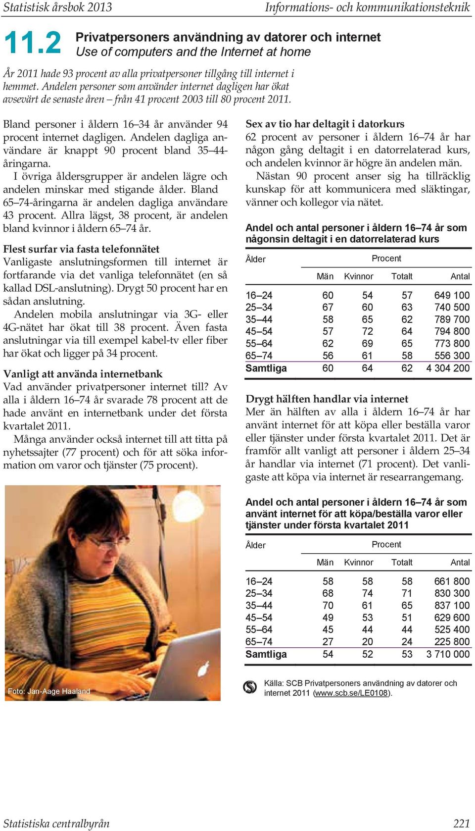 internet i hemmet. Andelen personer som använder internet dagligen har ökat avsevärt de senaste åren från 41 procent 2003 till 80 procent 2011.