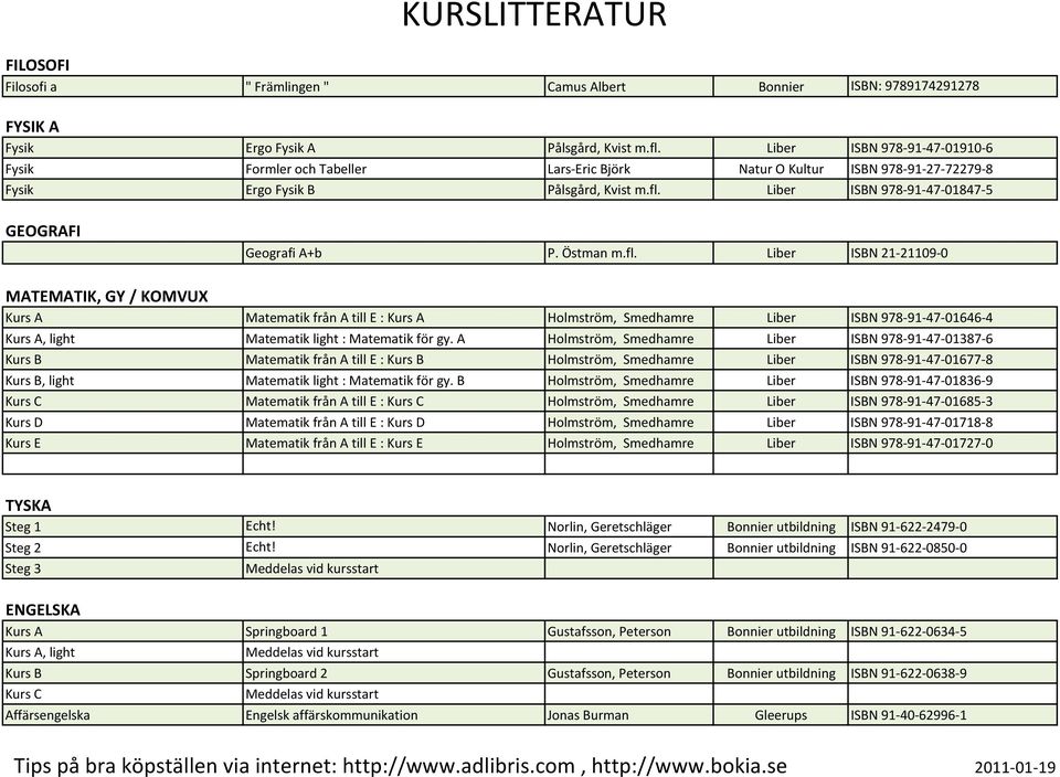 Liber ISBN 978-91-47-01847-5 GEOGRAFI Geografi A+b P. Östman m.fl.