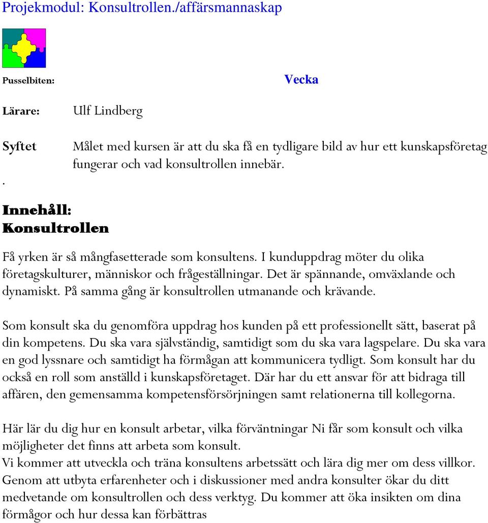 På samma gång är konsultrollen utmanande och krävande. Som konsult ska du genomföra uppdrag hos kunden på ett professionellt sätt, baserat på din kompetens.