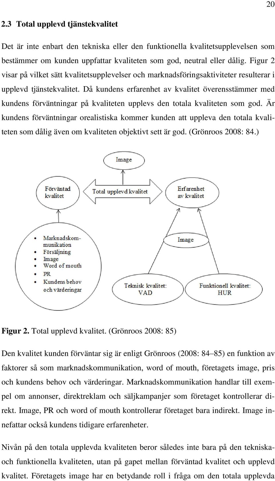 Då kundens erfarenhet av kvalitet överensstämmer med kundens förväntningar på kvaliteten upplevs den totala kvaliteten som god.