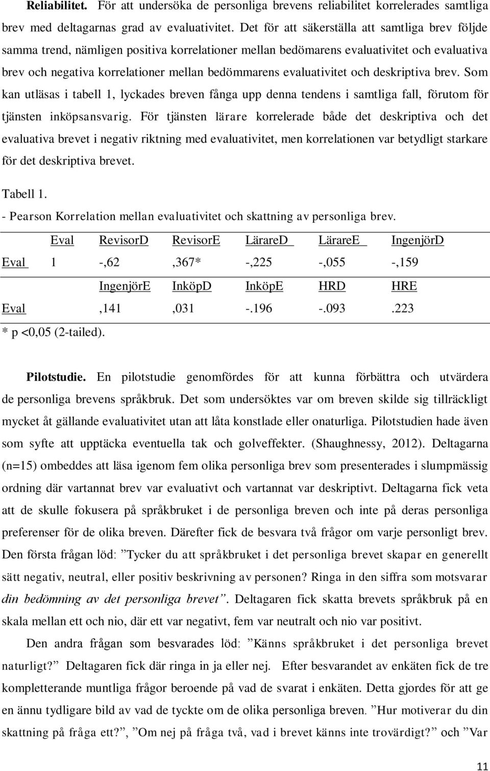 evaluativitet och deskriptiva brev. Som kan utläsas i tabell 1, lyckades breven fånga upp denna tendens i samtliga fall, förutom för tjänsten inköpsansvarig.