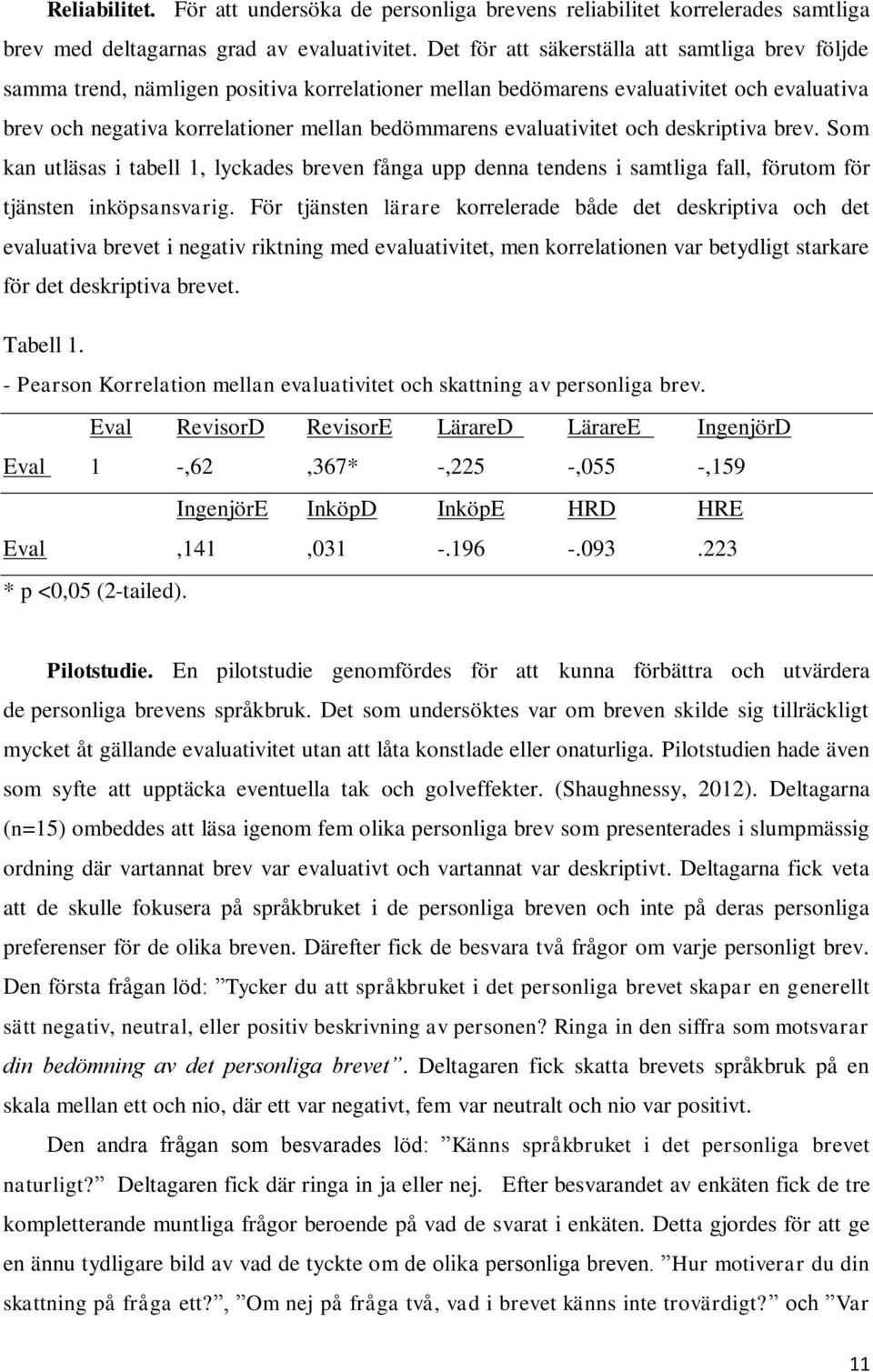 evaluativitet och deskriptiva brev. Som kan utläsas i tabell 1, lyckades breven fånga upp denna tendens i samtliga fall, förutom för tjänsten inköpsansvarig.