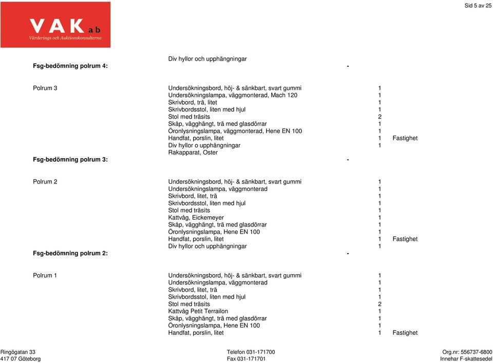 1 Rakapparat, Oster Fsg-bedömning polrum 3: - Polrum 2 Undersökningsbord, höj- & sänkbart, svart gummi 1 Undersökningslampa, väggmonterad 1 Skrivbord, litet, trä 1 Skrivbordsstol, liten med hjul 1