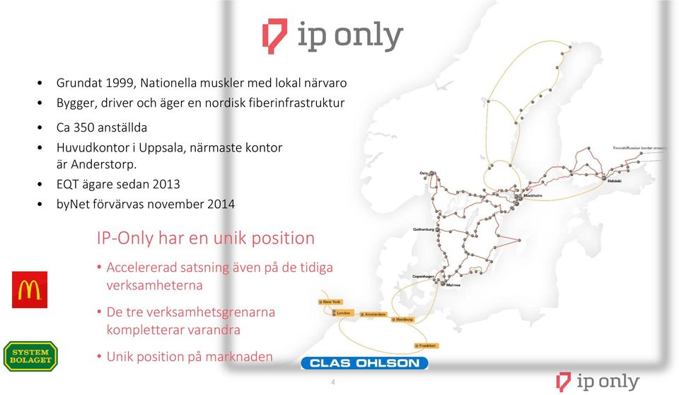 EQT ägare sedan 2013 bynet förvärvas november 2014 IP-Only har en unik position Accelererad