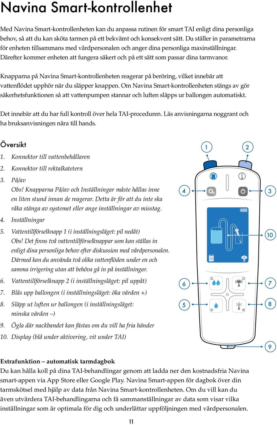 Knapparna på Navina Smart-kontrollenheten reagerar på beröring, vilket innebär att vattenflödet upphör när du släpper knappen.