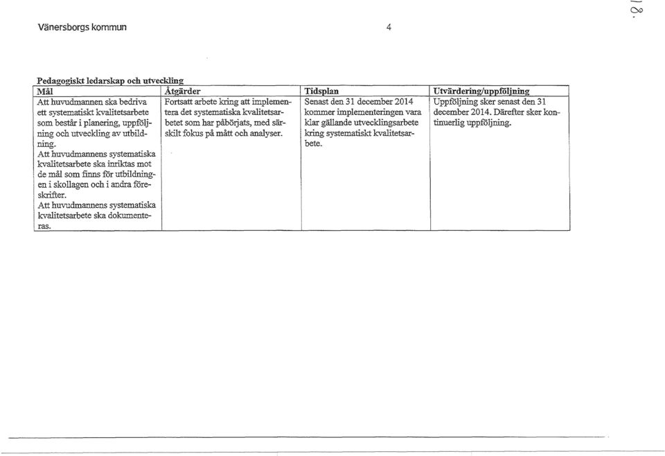 Att huv-udmannens systematiska kvalitetsarbete ska inriktas mot de mål som :finns ror utbildningen i skollagen och i andra föreskrifter.