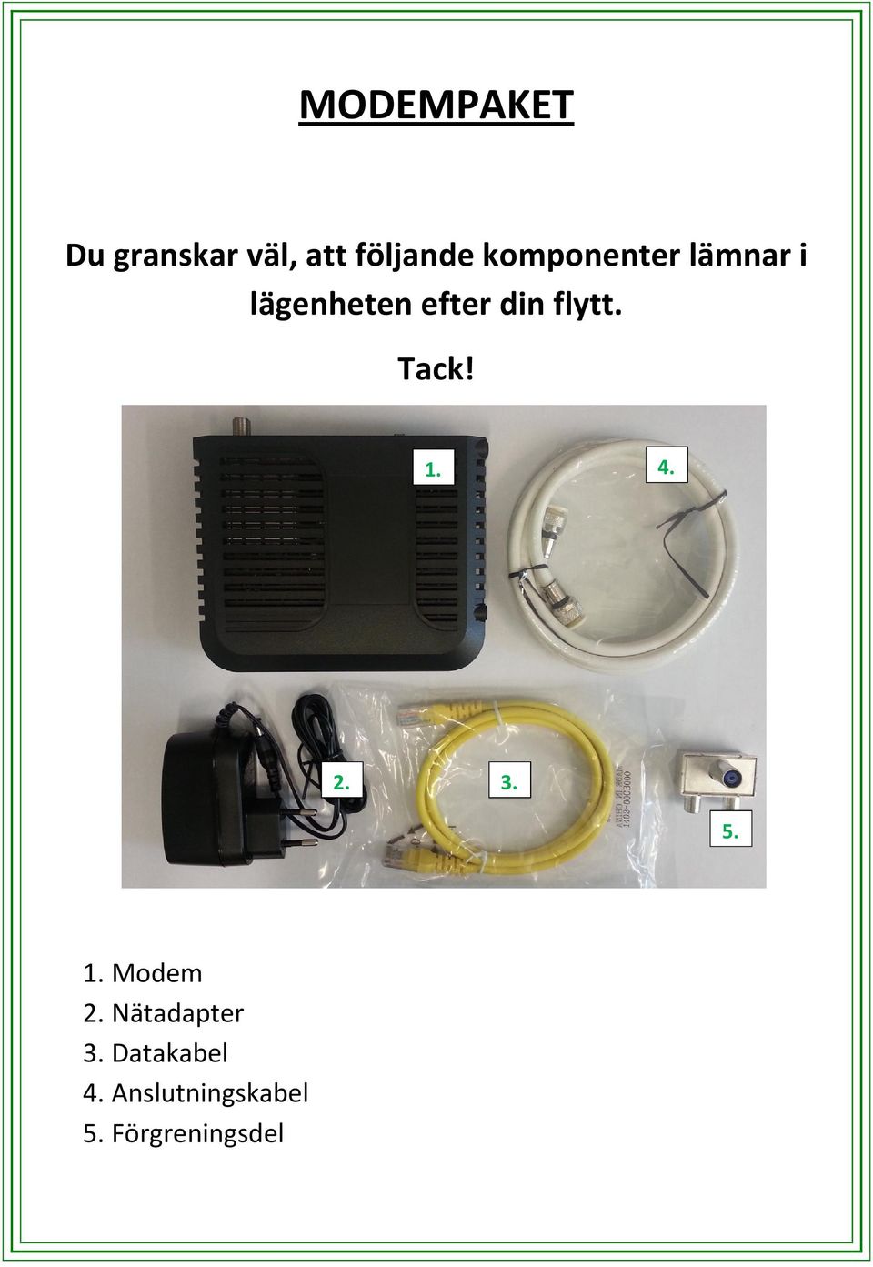 flytt. Tack! 1. 4. 2. 3. 5. 1. Modem 2.