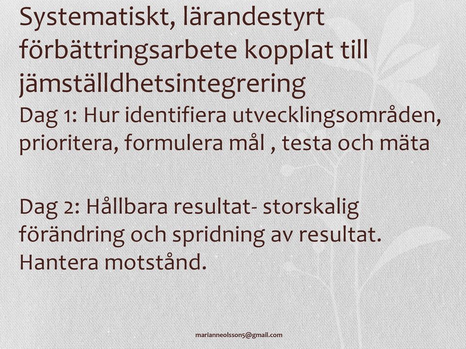 prioritera, formulera mål, testa och mäta Dag 2: Hållbara resultat-