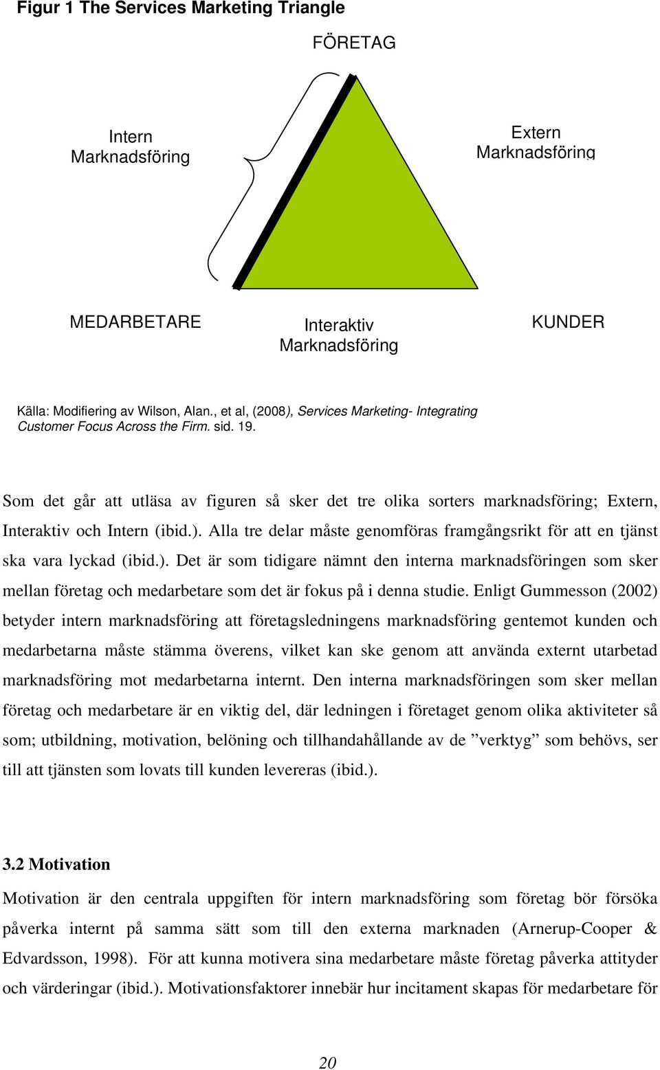 Som det går att utläsa av figuren så sker det tre olika sorters marknadsföring; Extern, Interaktiv och Intern (ibid.).