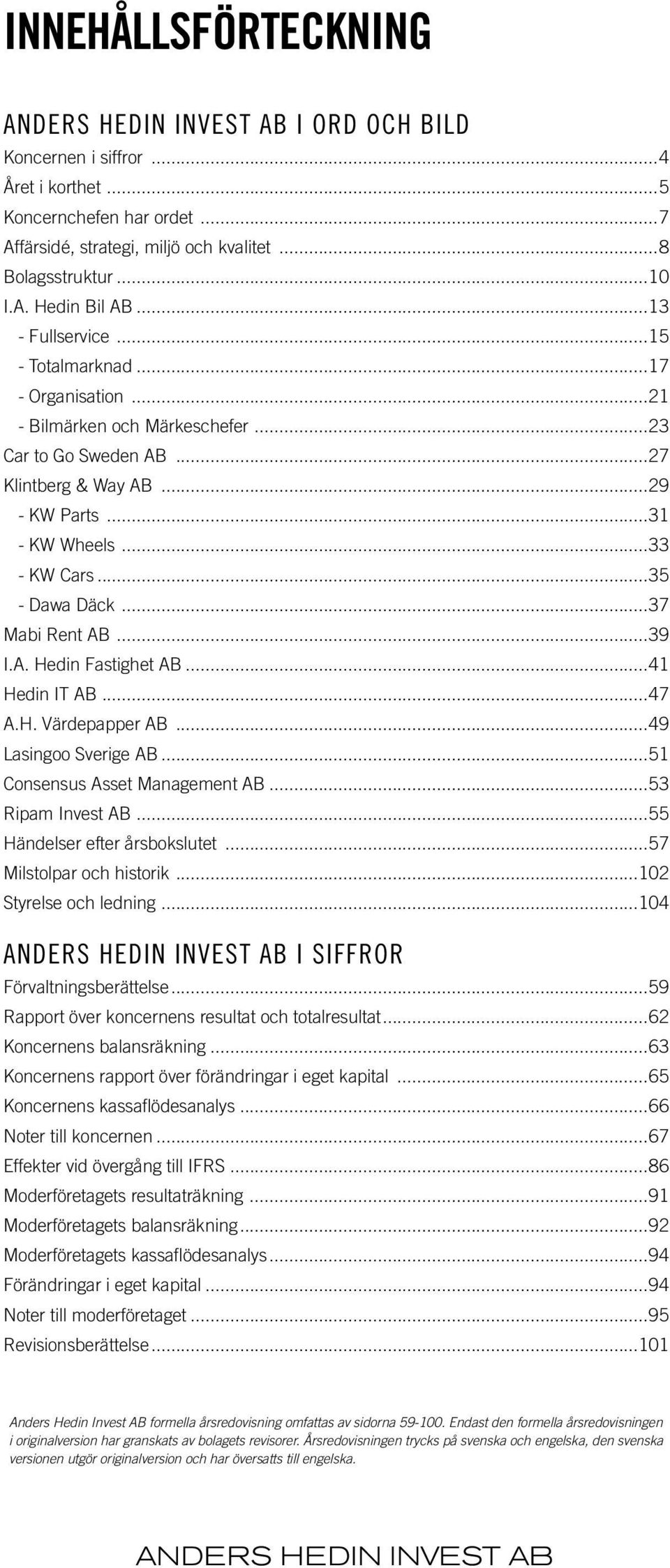 ..35 - Dawa Däck...37 Mabi Rent AB...39 I.A. Hedin Fastighet AB...41 Hedin IT AB...47 A.H. Värdepapper AB...49 Lasingoo Sverige AB...51 Consensus Asset Management AB...53 Ripam Invest AB.