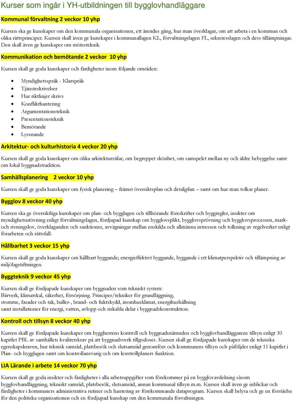 Kommunikation och bemötande 2 veckor 10 yhp Kursen skall ge goda kunskaper och färdigheter inom följande områden: Myndighetsspråk - Klarspråk Tjänsteskrivelser Hur riktlinjer skrivs Konflikthantering