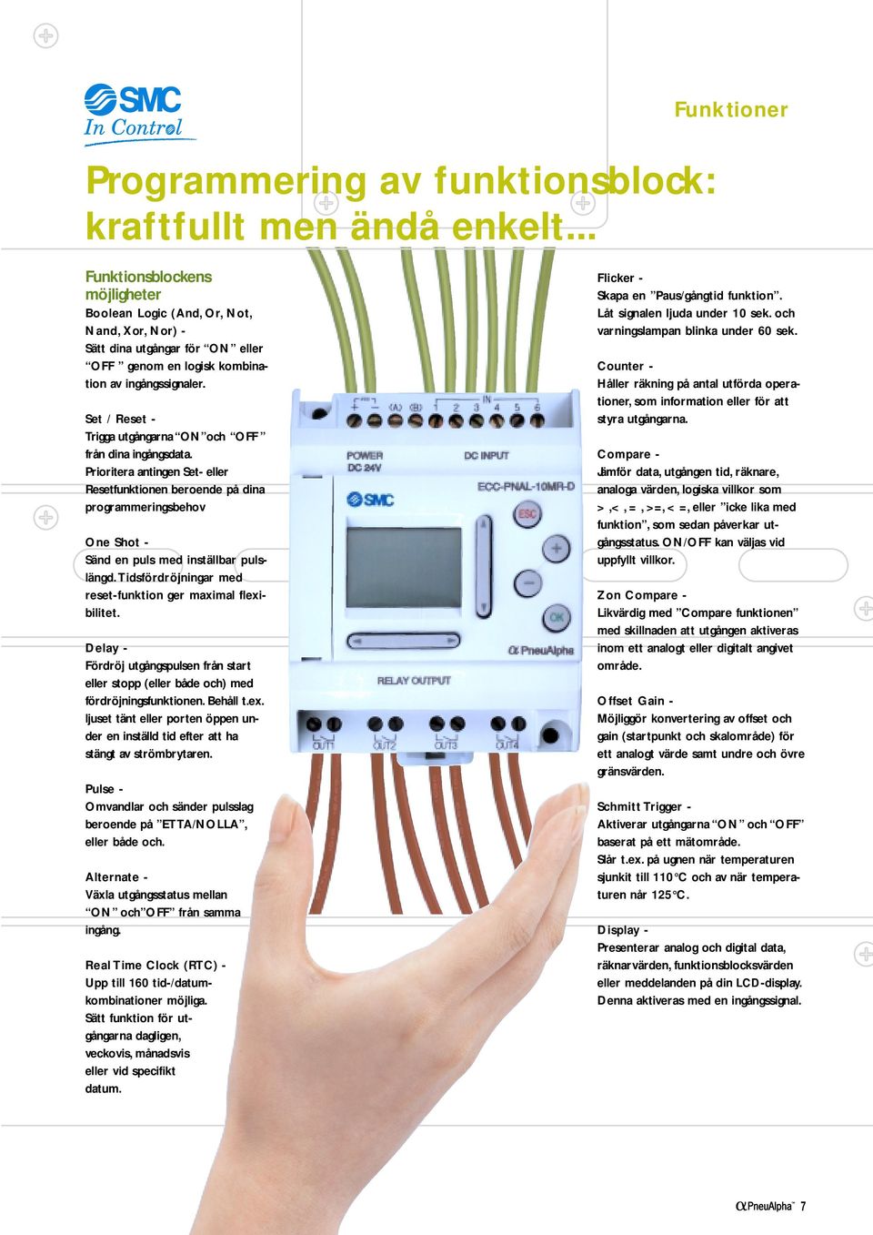 Set / Reset - Trigga utgångarna ON och OFF från dina ingångsdata. Prioritera antingen Set- eller Resetfunktionen beroende på dina programmeringsbehov One Shot - Sänd en puls med inställbar pulslängd.