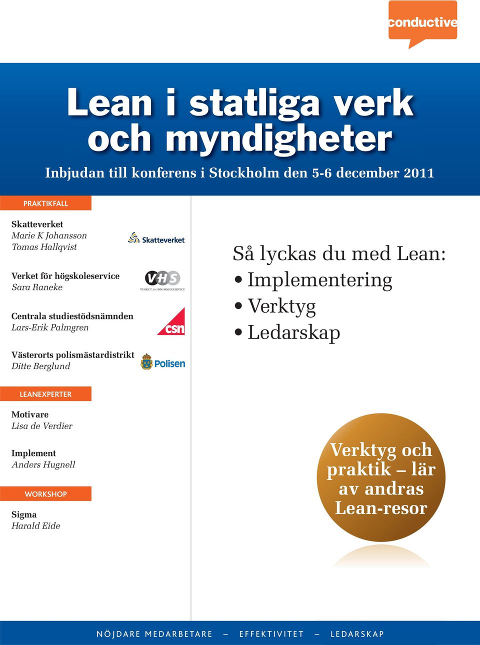 Berglund VERKET för HÖGSKOLESERVICE Så lyckas du med Lean: Implementering Verktyg Ledarskap LEANEXPERTER Motivare Lisa de Verdier