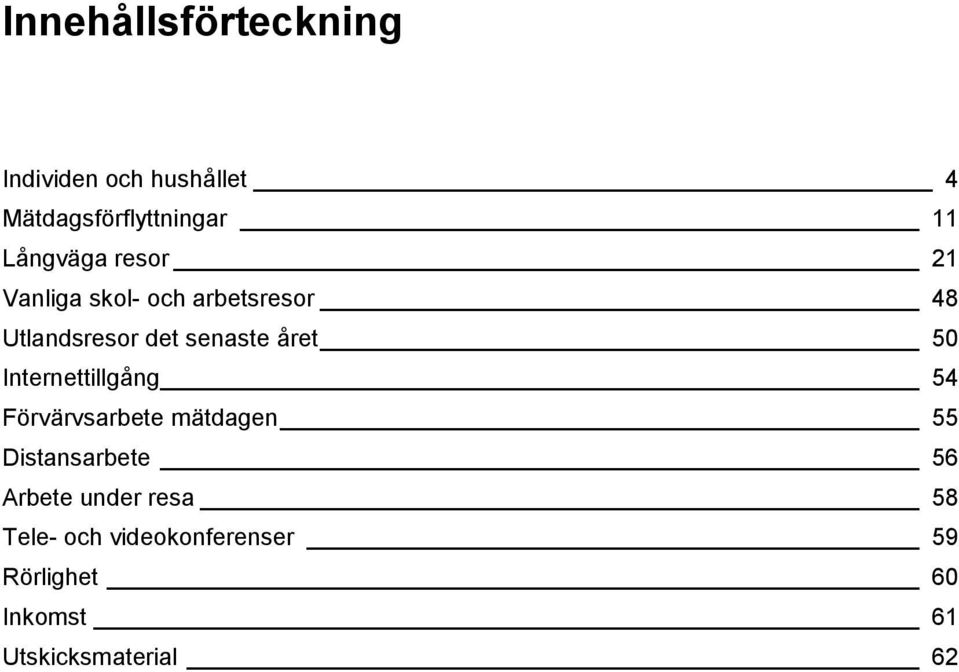 året 50 Internettillgång 54 Förvärvsarbete mätdagen 55 Distansarbete 56 Arbete