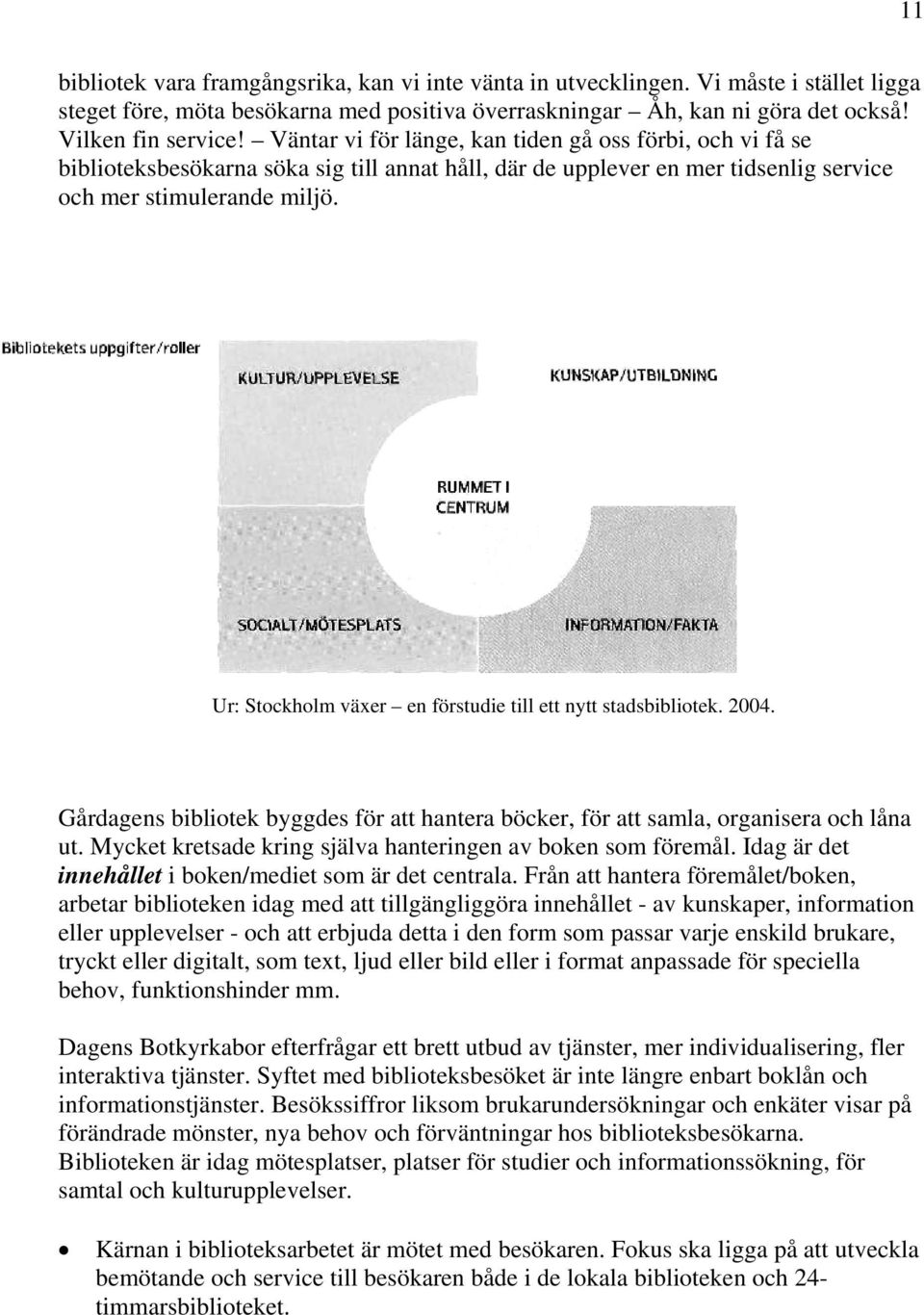 Ur: Stockholm växer en förstudie till ett nytt stadsbibliotek. 2004. Gårdagens bibliotek byggdes för att hantera böcker, för att samla, organisera och låna ut.