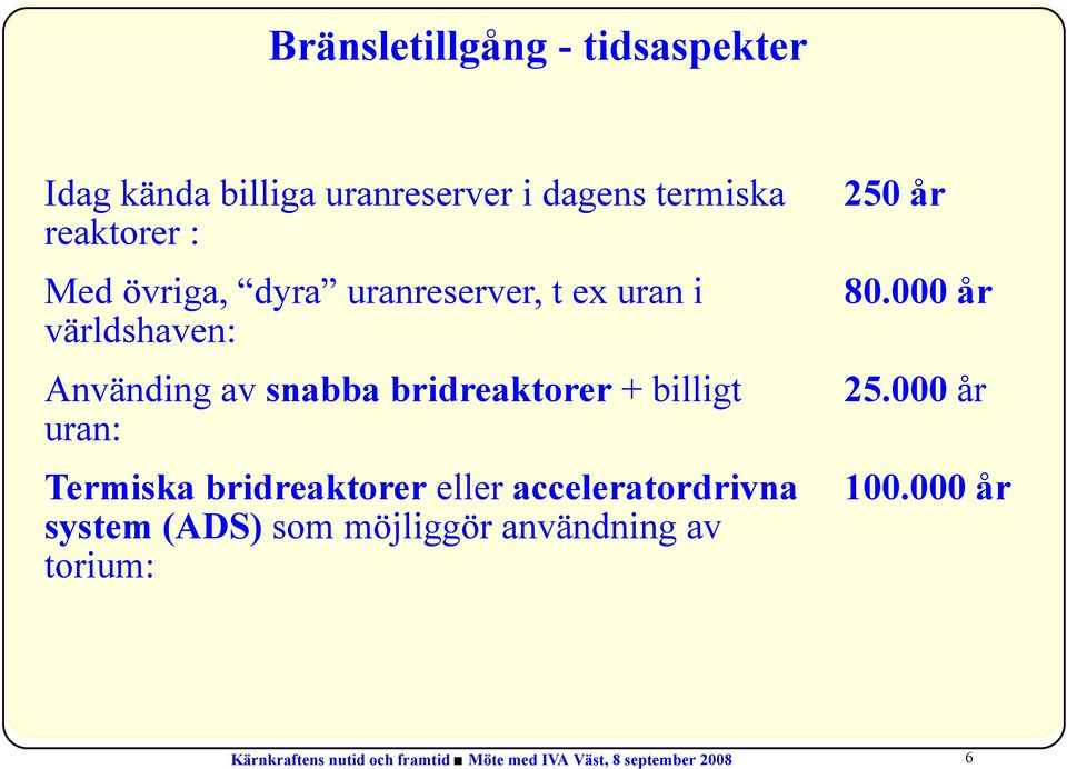 uran: Termiska bridreaktorer eller acceleratordrivna system (ADS) som möjliggör användning av