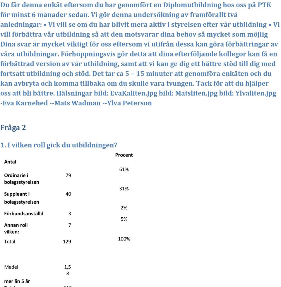 mycket som möjlig Dina svar är mycket viktigt för oss eftersom vi utifrån dessa kan göra förbättringar av våra utbildningar.