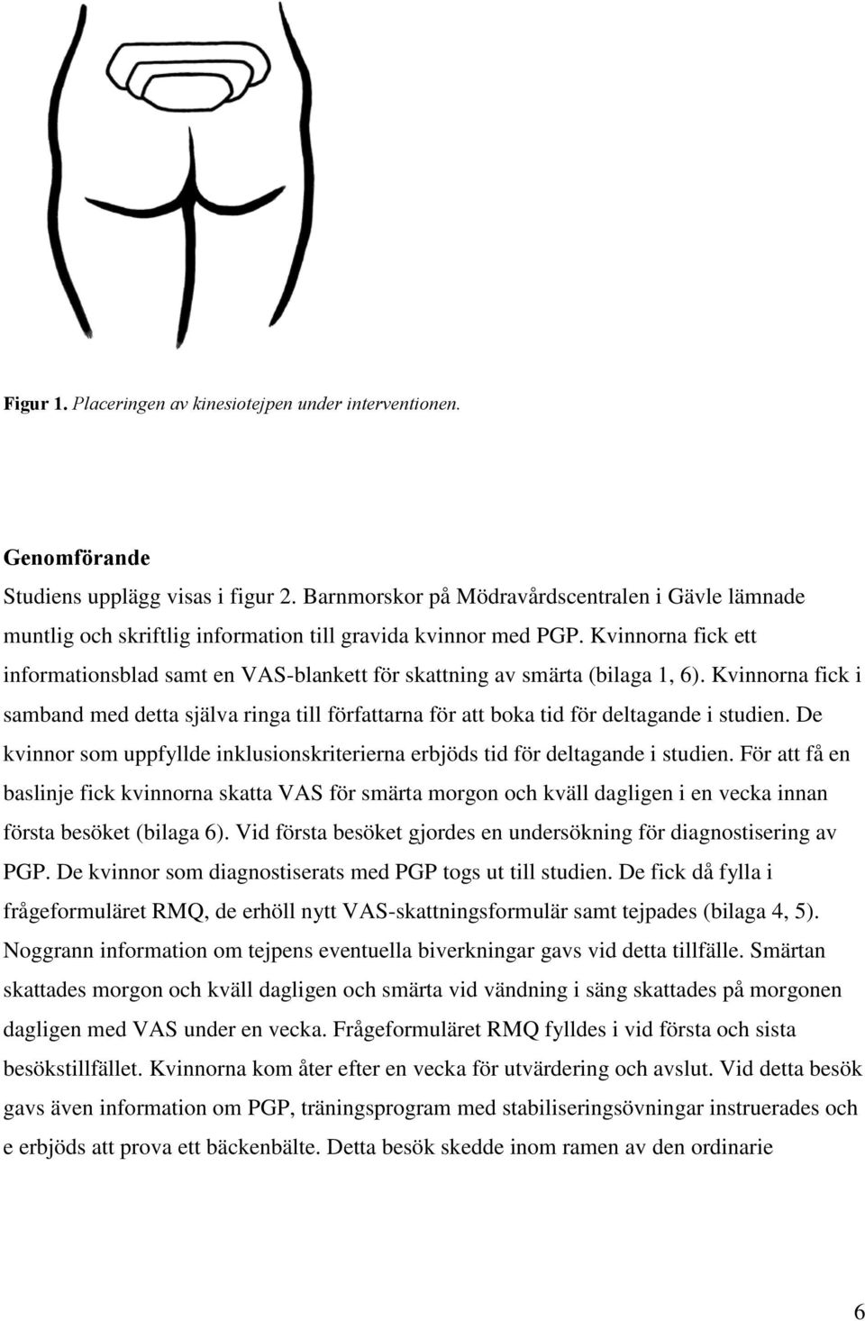 Kvinnorna fick ett informationsblad samt en VAS-blankett för skattning av smärta (bilaga 1, 6).