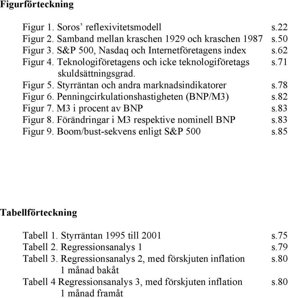 82 Figur 7. M3 i procent av BNP s.83 Figur 8. Förändringar i M3 respektive nominell BNP s.83 Figur 9. Boom/bust-sekvens enligt S&P 500 s.85 Tabellförteckning Tabell 1.