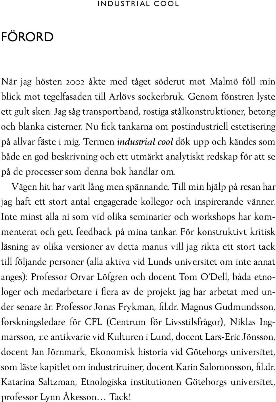 Termen industrial cool dök upp och kändes som både en god beskrivning och ett utmärkt analytiskt redskap för att se på de processer som denna bok handlar om. Vägen hit har varit lång men spännande.