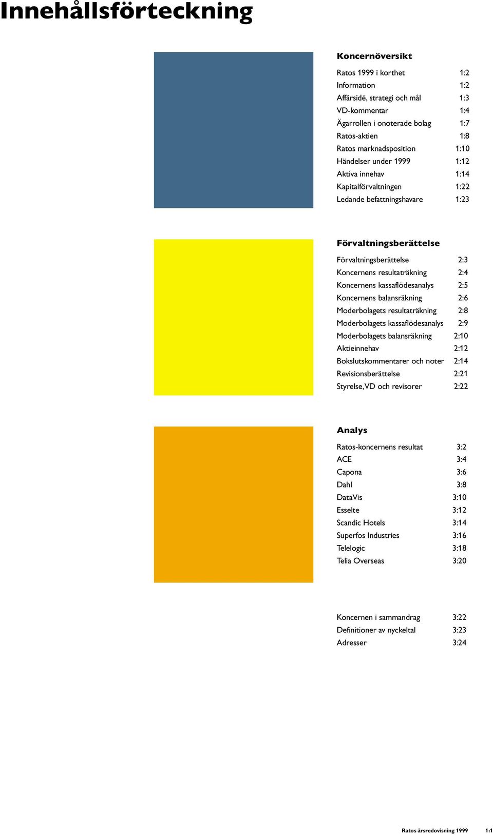 kassaflödesanalys 2:5 Koncernens balansräkning 2:6 Moderbolagets resultaträkning 2:8 Moderbolagets kassaflödesanalys 2:9 Moderbolagets balansräkning 2:10 Aktieinnehav 2:12 Bokslutskommentarer och