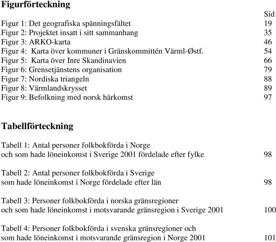 Tabellförteckning Tabell 1: Antal personer folkbokförda i Norge och som hade löneinkomst i Sverige 2001 fördelade efter fylke 98 Tabell 2: Antal personer folkbokförda i Sverige som hade löneinkomst i