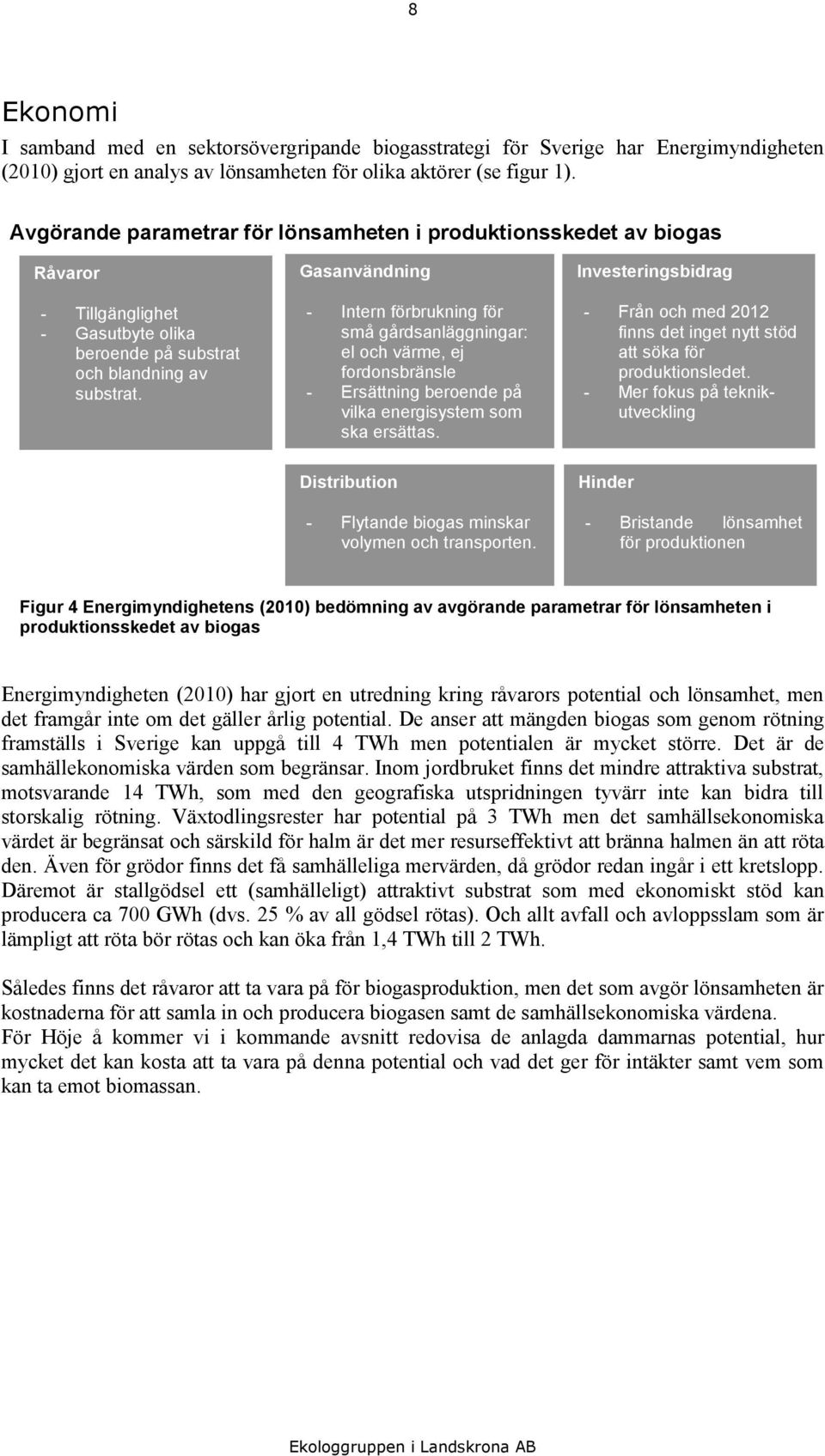 Gasanvändning - Intern förbrukning för små gårdsanläggningar: el och värme, ej fordonsbränsle - Ersättning beroende på vilka energisystem som ska ersättas.