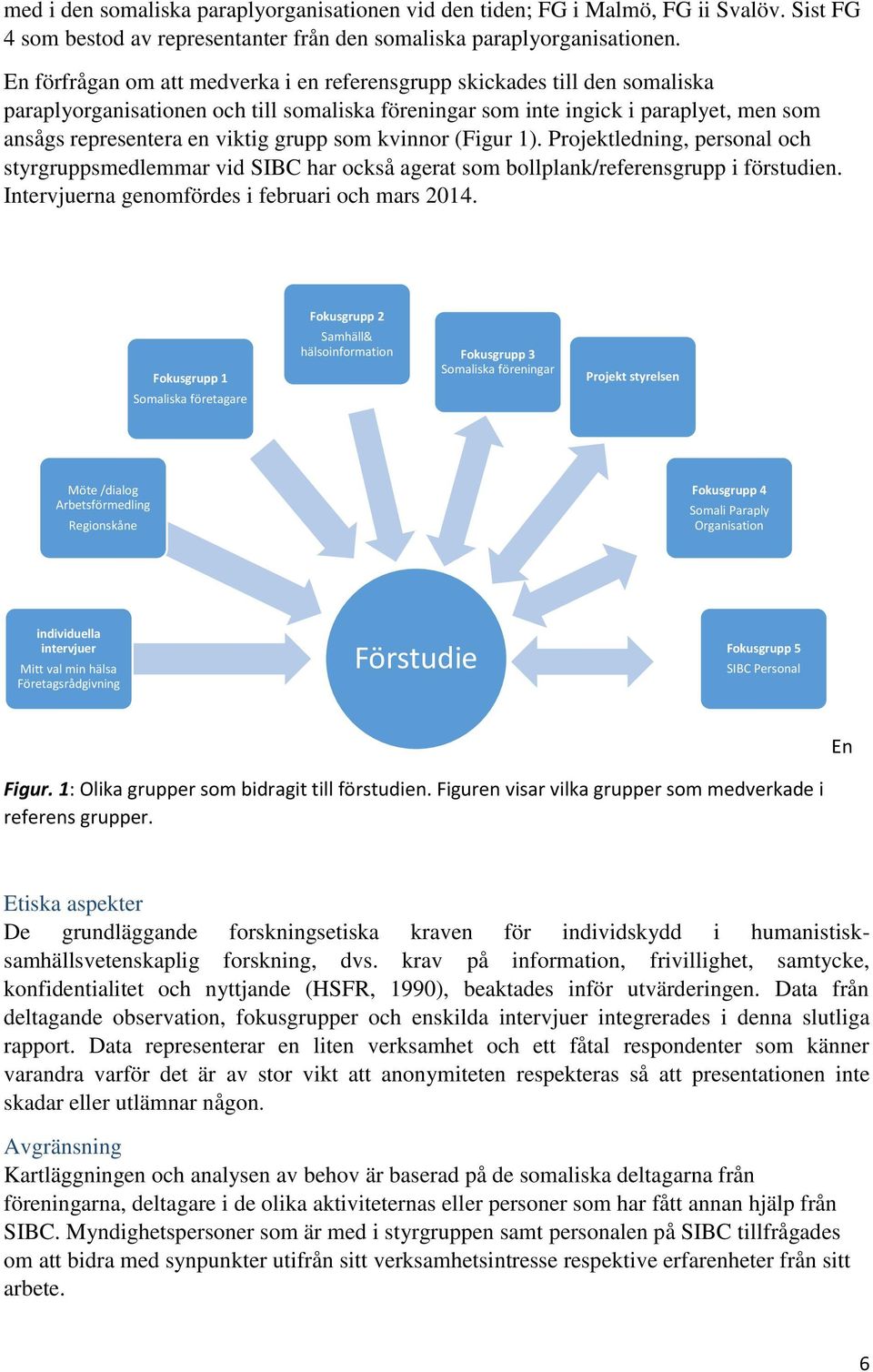 grupp som kvinnor (Figur 1). Projektledning, personal och styrgruppsmedlemmar vid SIBC har också agerat som bollplank/referensgrupp i förstudien. Intervjuerna genomfördes i februari och mars 2014.