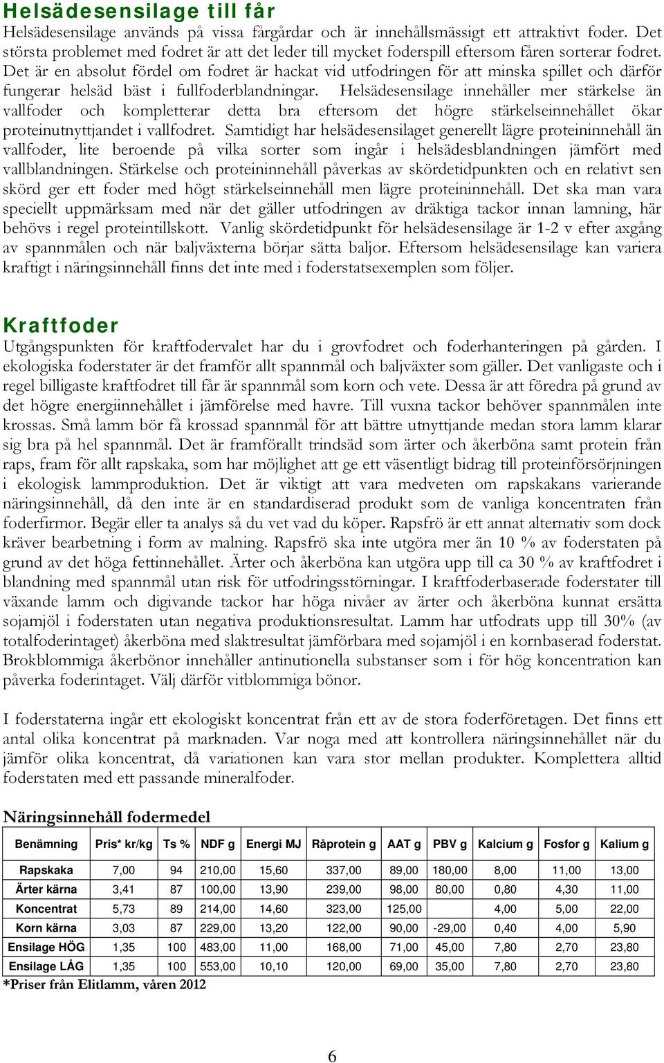 Det är en absolut fördel om fodret är hackat vid utfodringen för att minska spillet och därför fungerar helsäd bäst i fullfoderblandningar.