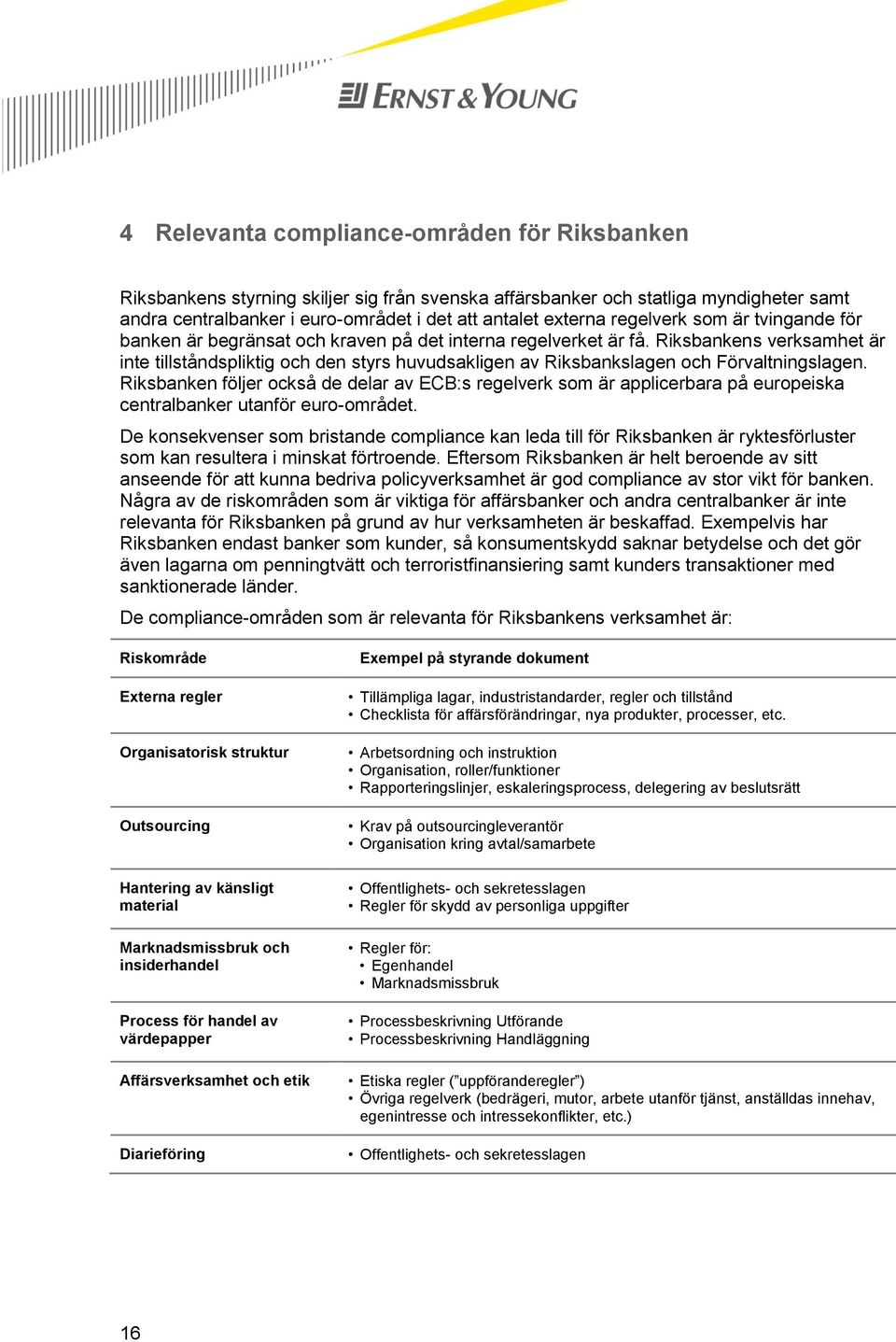 Riksbankens verksamhet är inte tillståndspliktig och den styrs huvudsakligen av Riksbankslagen och Förvaltningslagen.