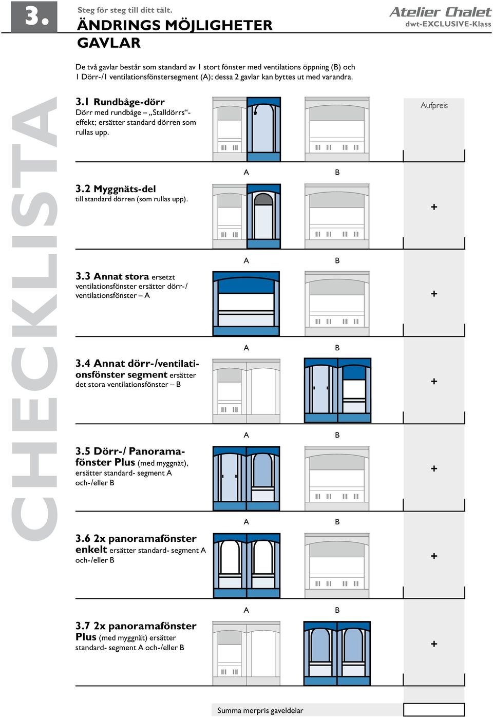 4 nnat dörr-/ventilationsfönster segment ersätter det stora ventilationsfönster 3.5 Dörr-/ Panorama- fönster Plus (med myggnät), ersätter standard- segment och-/eller 3.