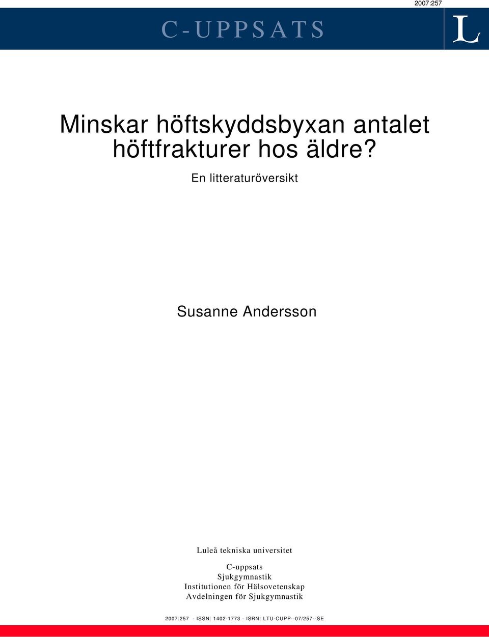 En litteraturöversikt Susanne Andersson Luleå tekniska universitet