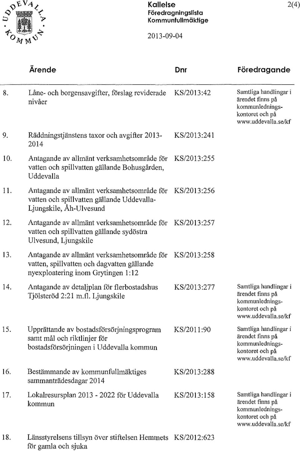 Räddningstjänstens taxor och avgifter 2013- KS/20 13:241 2014 10. Il.