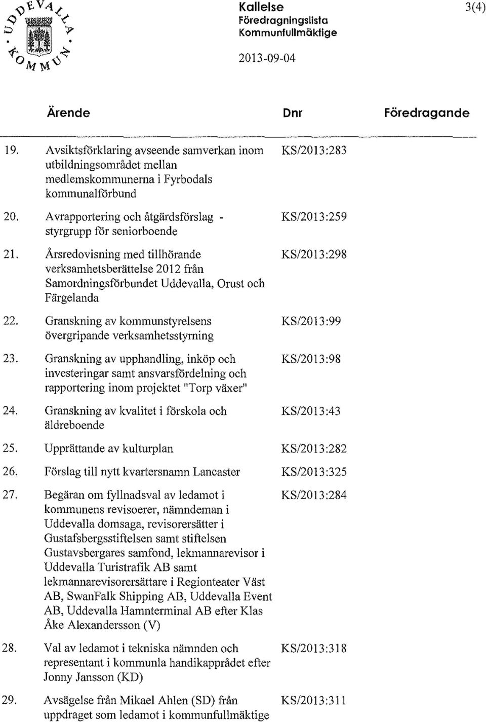 A vrapportering och åtgärdsförslag - styrgrupp för seniorboende Årsredovisning med tillhörande verksamhetsberättelse 2012 från Samordningsförbundet Uddevalla, Orust och Färgelanda Granskning av