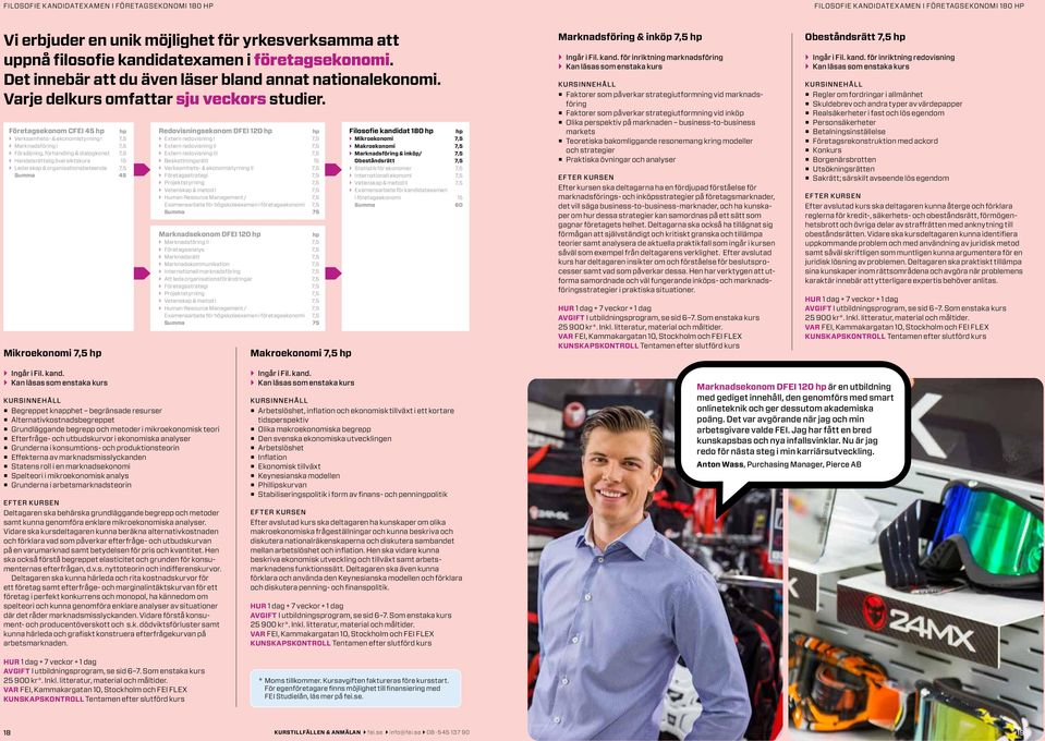 Företagsekonom CFEI 45 Mikroekonomi 7,5 Redovisningsekonom DFEI 120 Marknadsekonom DFEI 120 Makroekonomi 7,5 Filosofie kandi