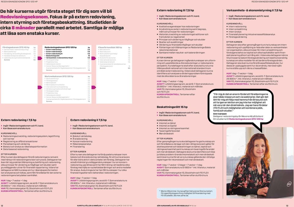 Företagsekonom CFEI 45 Extern redovisning I 7,5 Ingår i Redovisningsekonom och Fil. kand.