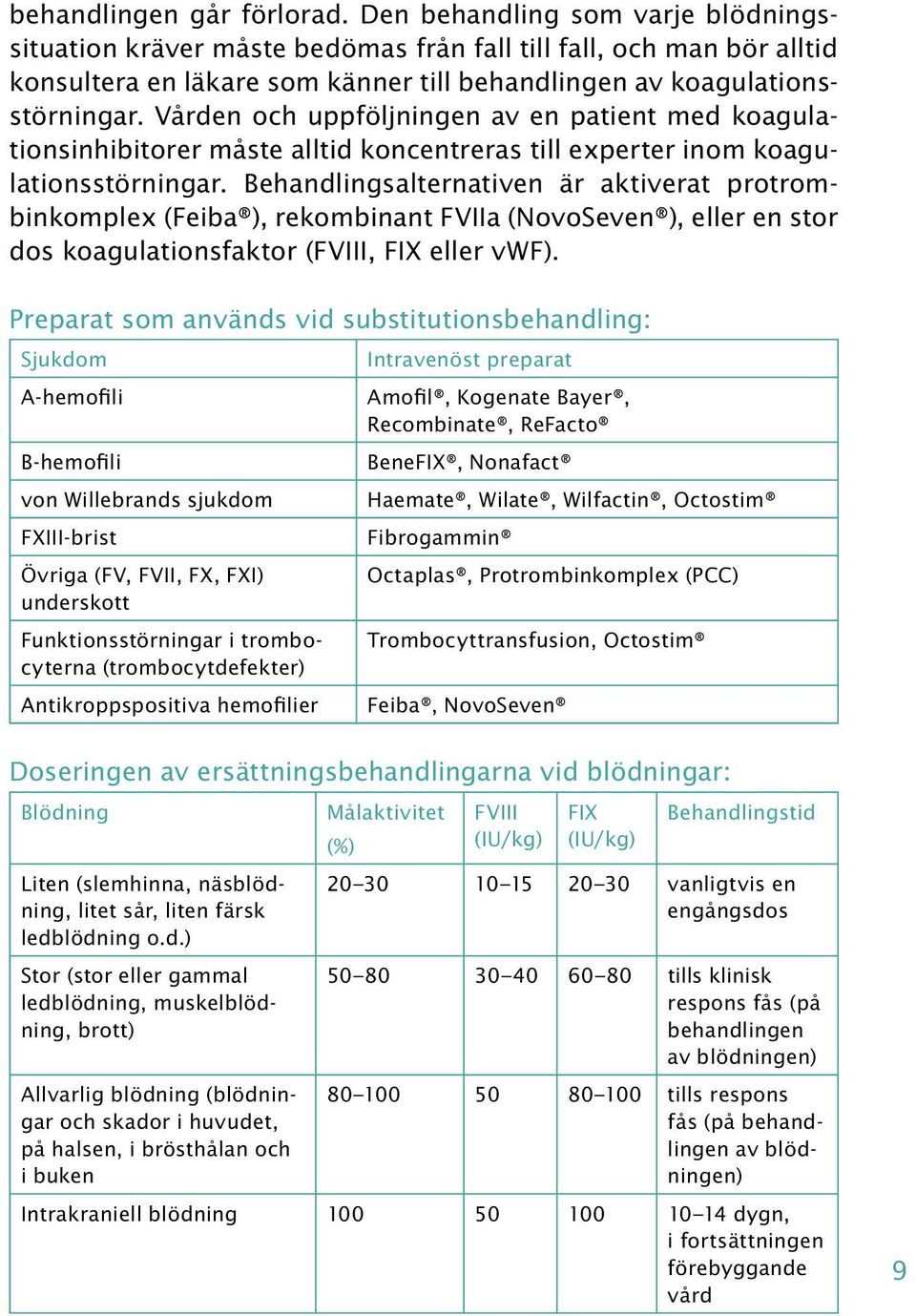 Vården och uppföljningen av en patient med koagulationsinhibitorer måste alltid koncentreras till experter inom koagulationsstörningar.