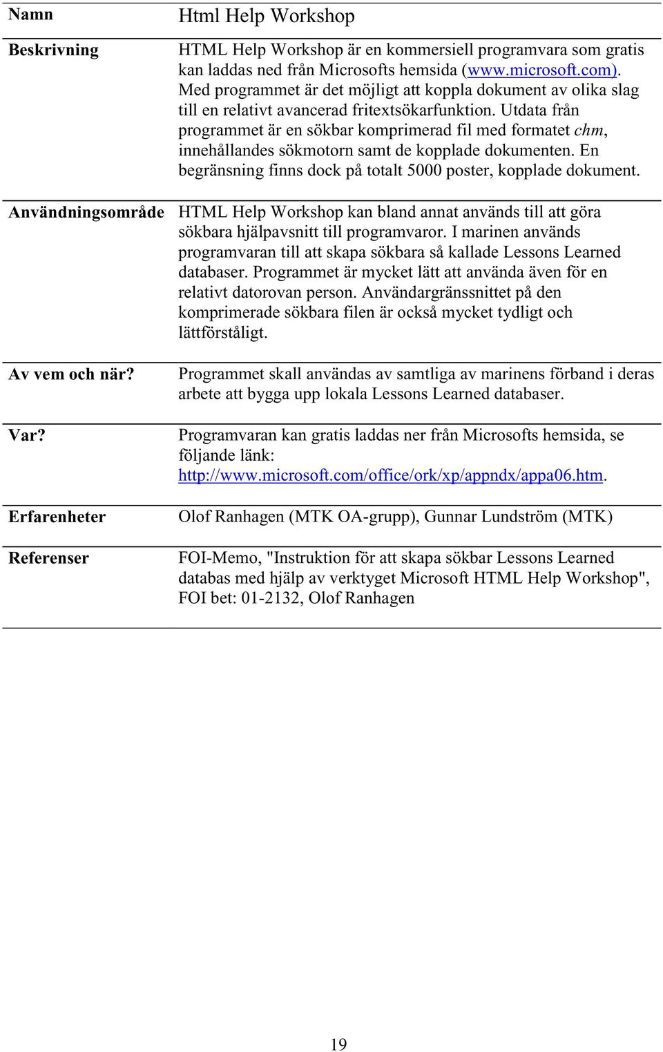 Utdata från programmet är en sökbar komprimerad fil med formatet chm, innehållandes sökmotorn samt de kopplade dokumenten. En begränsning finns dock på totalt 5000 poster, kopplade dokument.