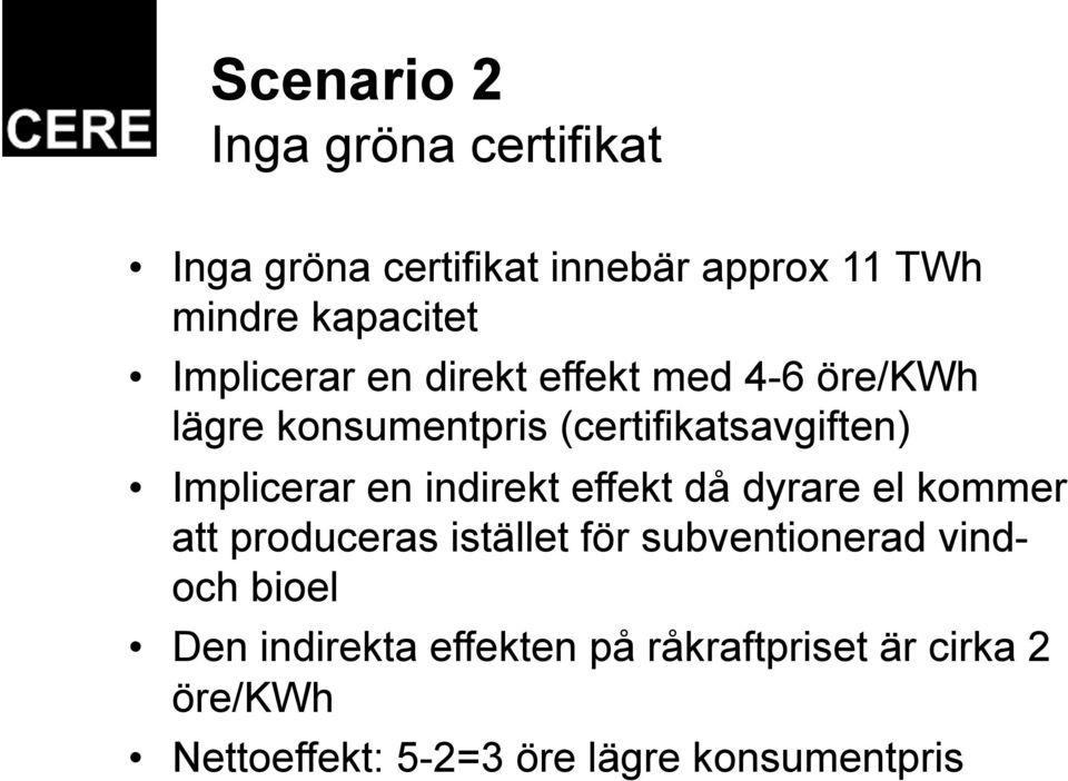 en indirekt effekt då dyrare el kommer att produceras istället för subventionerad vindoch bioel