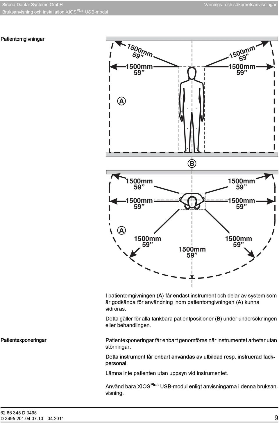 Detta gäller för alla tänkbara patientpositioner (B) under undersökningen eller behandlingen.