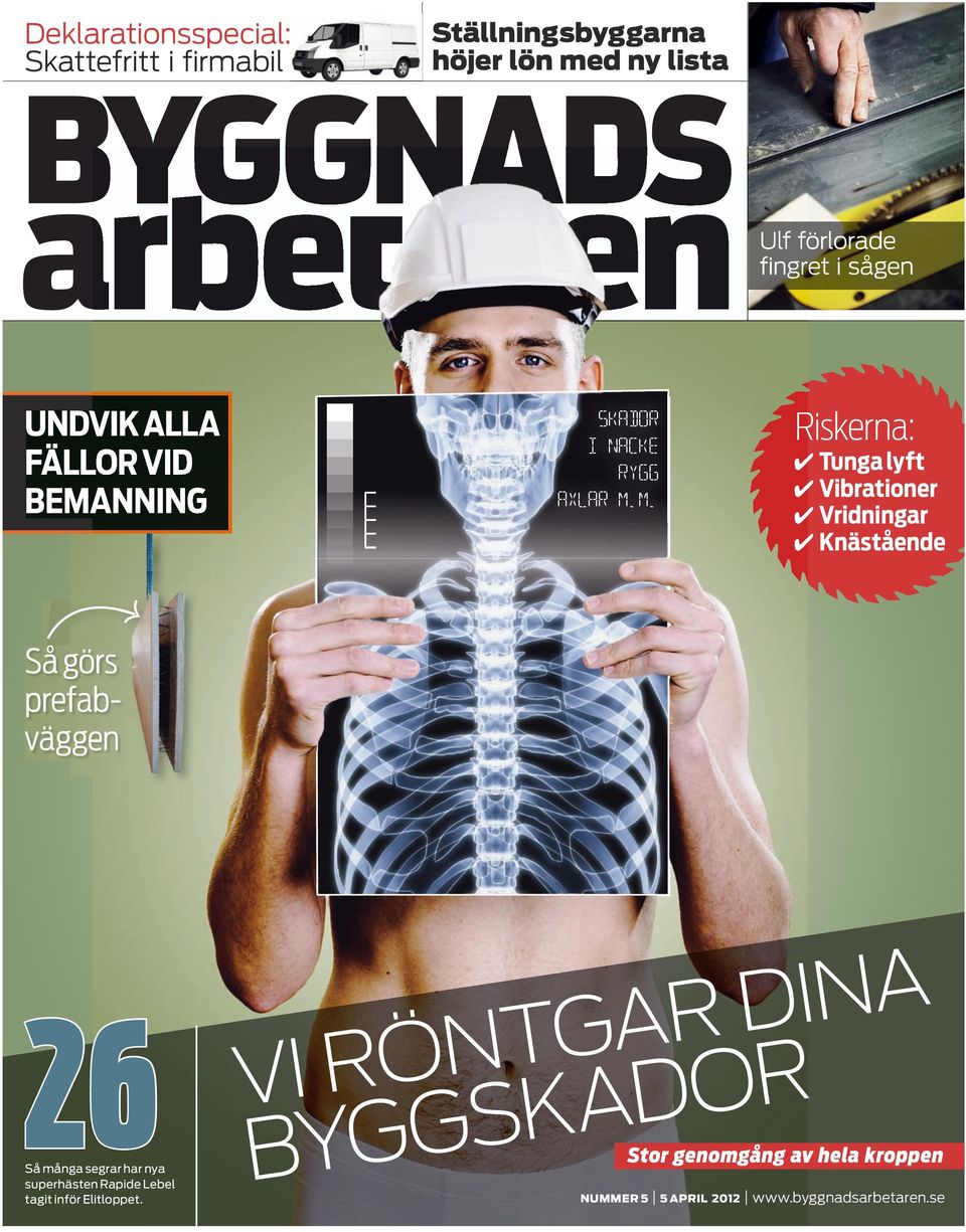 M. Riskerna: 4 Tunga lyft 4 vibrationer 4 vridningar 4 knästående Så görs prefabväggen 26 Så många segrar har